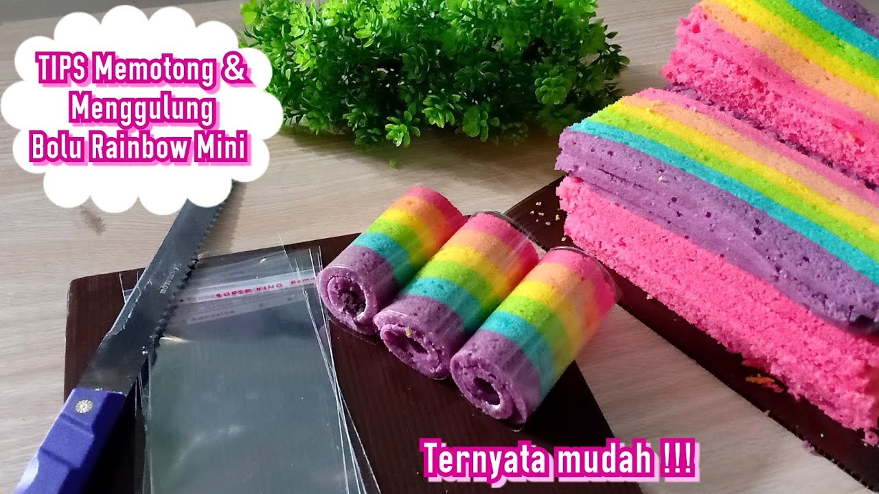 TIPS MEMOTONG DAN MENGGULUNG BOLU RAINBOW MINI ANTI GAGAL BUAT PEMULA