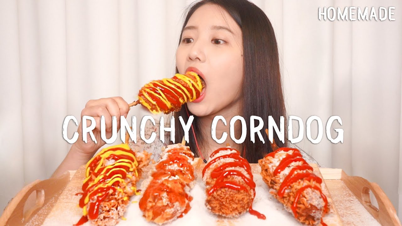 Homemade Crunchy Corndog ASMR eating sounds[suna asmr]mukbang,eating show