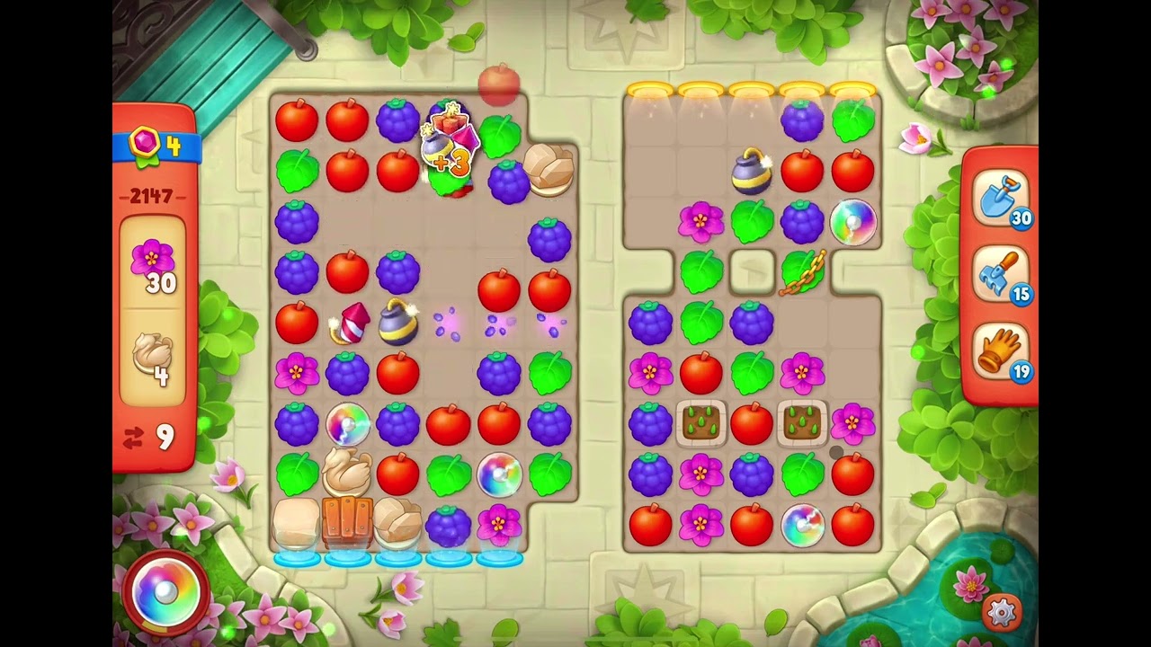 GardenScapes Level 2147 no boosters (16 moves)