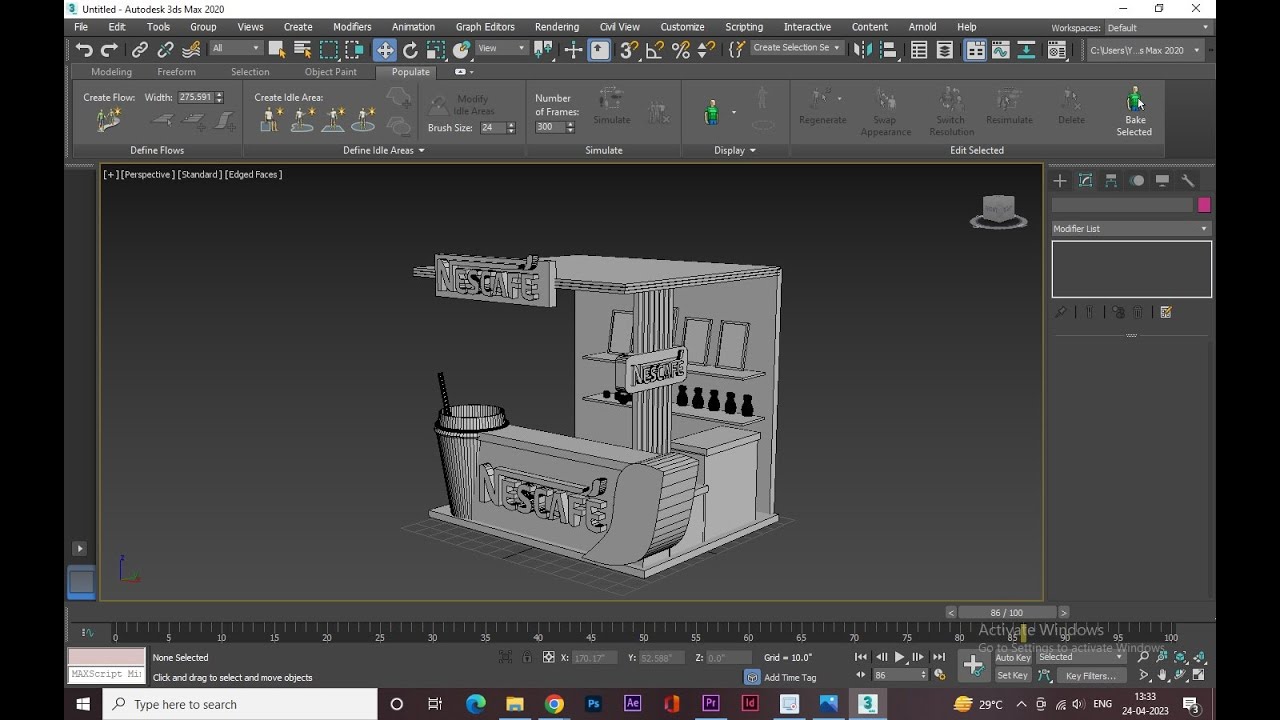 container café  design 3d max modeling for beginners