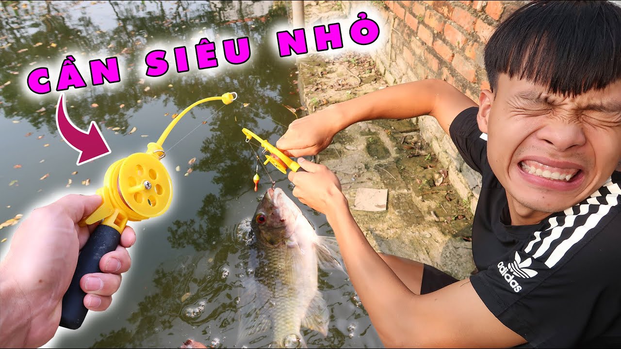 Thử th&aacute;ch c&acirc;u c&aacute; bằng cần mini | Nhỏ m&agrave; c&oacute; v&otilde; (Mini fishing rod) Lạ Vlog