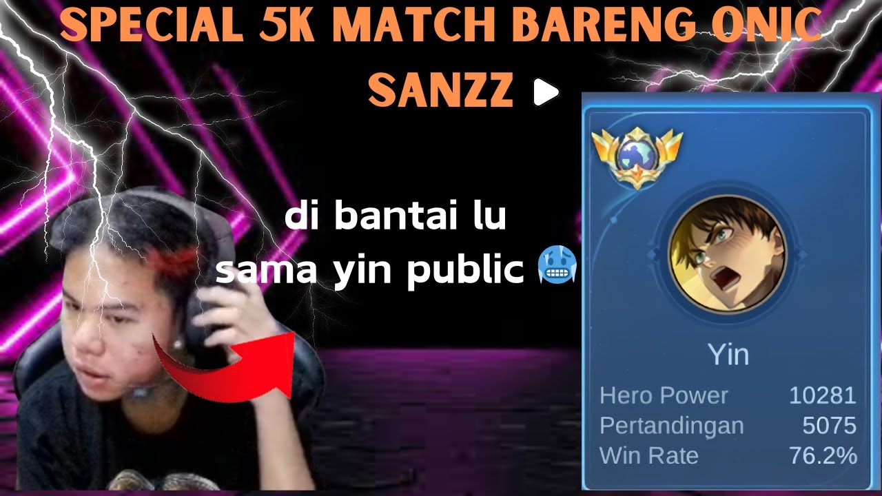 REAKSI ONIC SANZ MAIN BARENG TOP GLOBAL 1 YIN & SPECIAL 5K MATCH YIN - Mobile legends