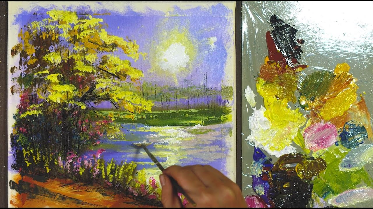 How to Draw a Fresh Morning / Landscape Acrylic Painting Tutorial
