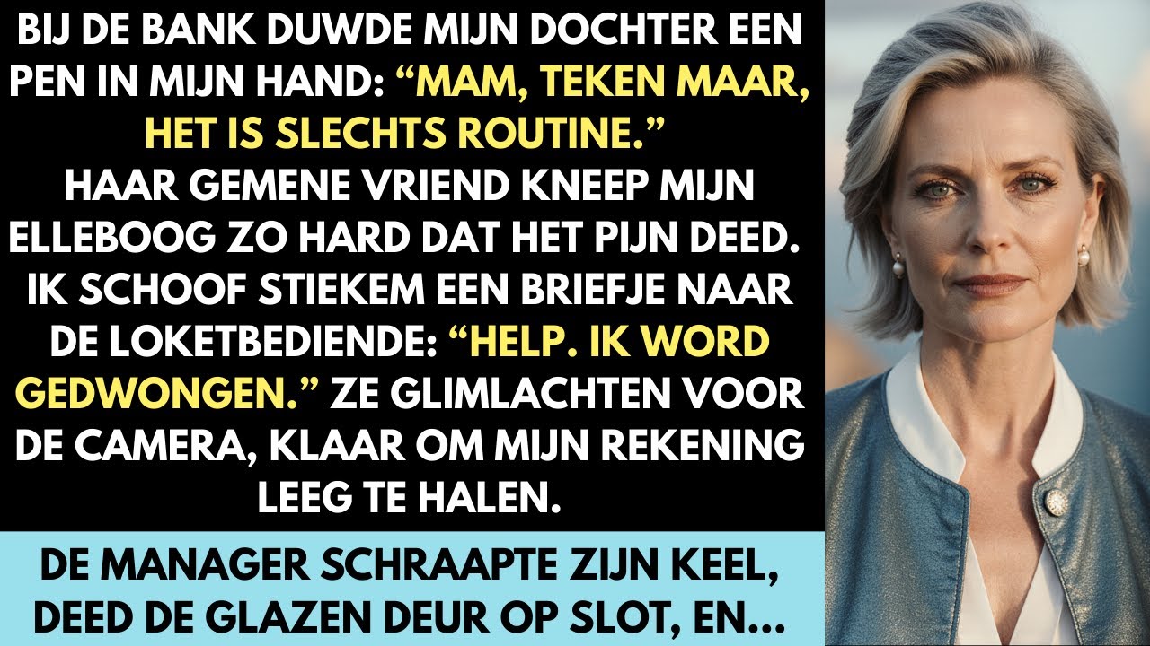 In de bank wilde mijn dochter me alles laten tekenen, maar de manager las mijn verborgen briefje.
