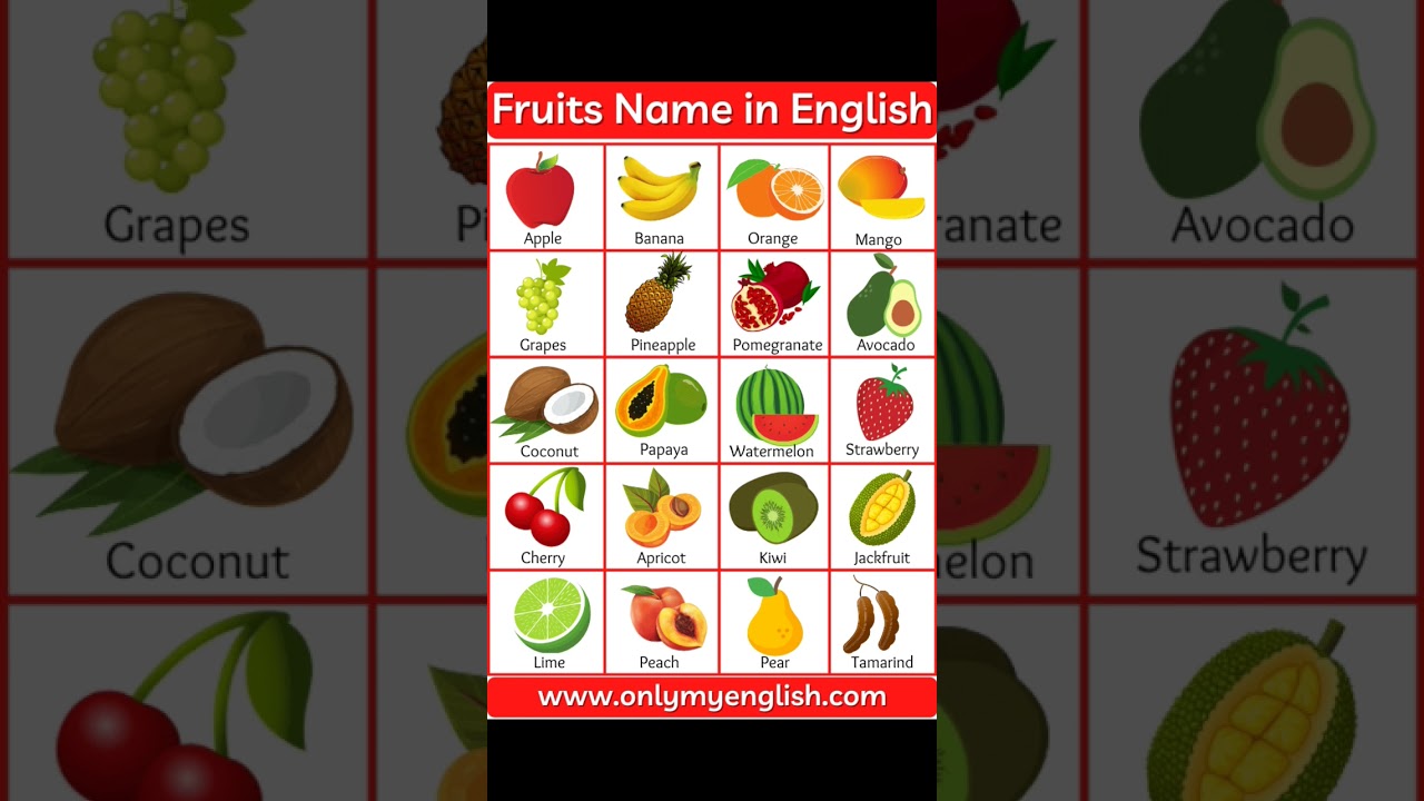 Fruits name in English || all fruits 50 + || #fruit
