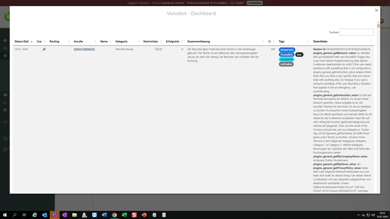 Dashboard des digitalen Telefonassistenten f&uuml;r die Praxis | KI-Voicebot der neusten Generation