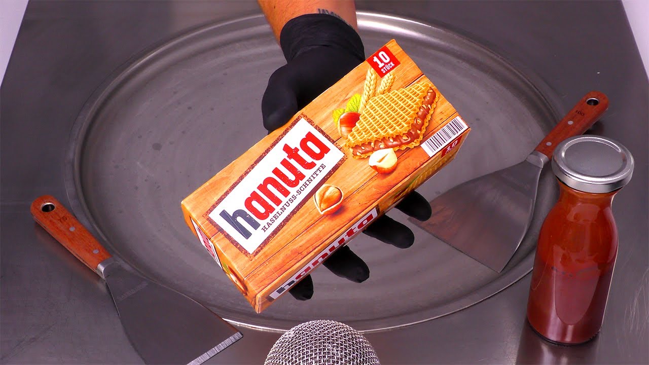ASMR | Hanuta Ice Cream Rolls - how to make Hazelnut Chocolate Cream Waffle Sandwich Ice Cream