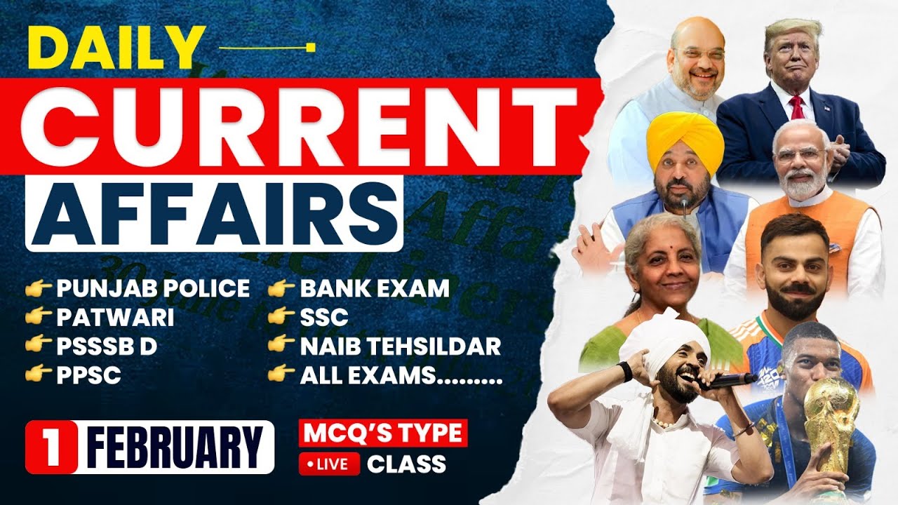 1 February  current affairs 2026 Punjab , Punjab Current Affairs for all Punjab exams, psssb Exams