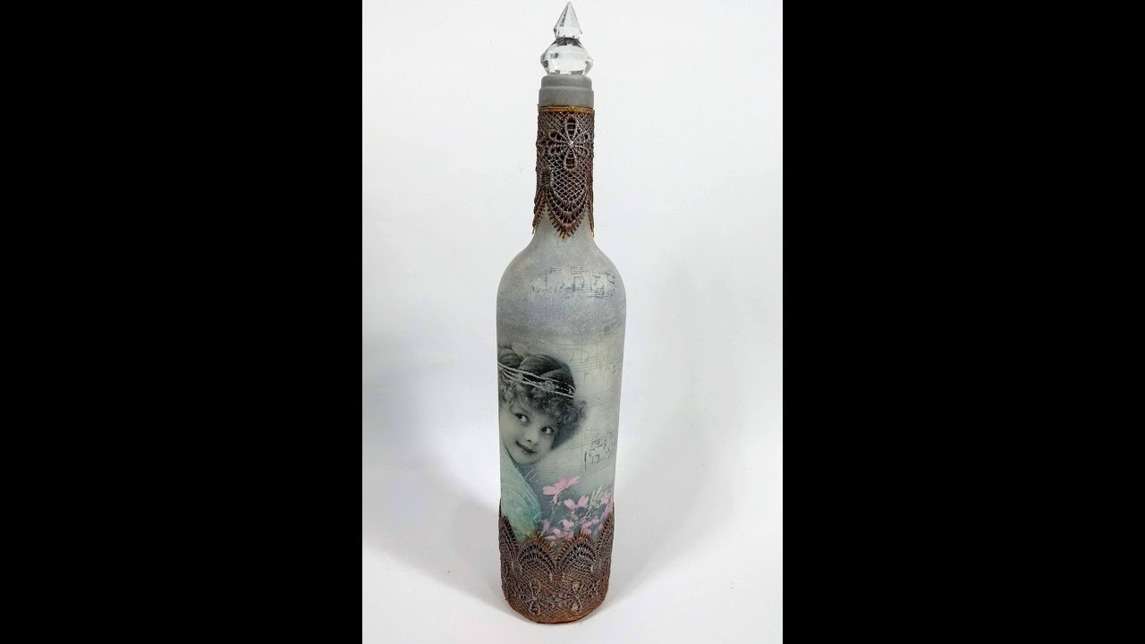 DECOUPAGE COM GUARDANAPO - Garrafa linda e fácil de fazer - DYI - Artesanato