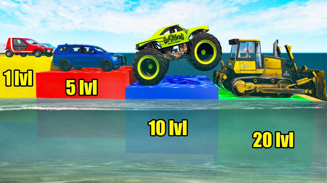 Cars Descend to Lowest Water Level - Beamng drive
