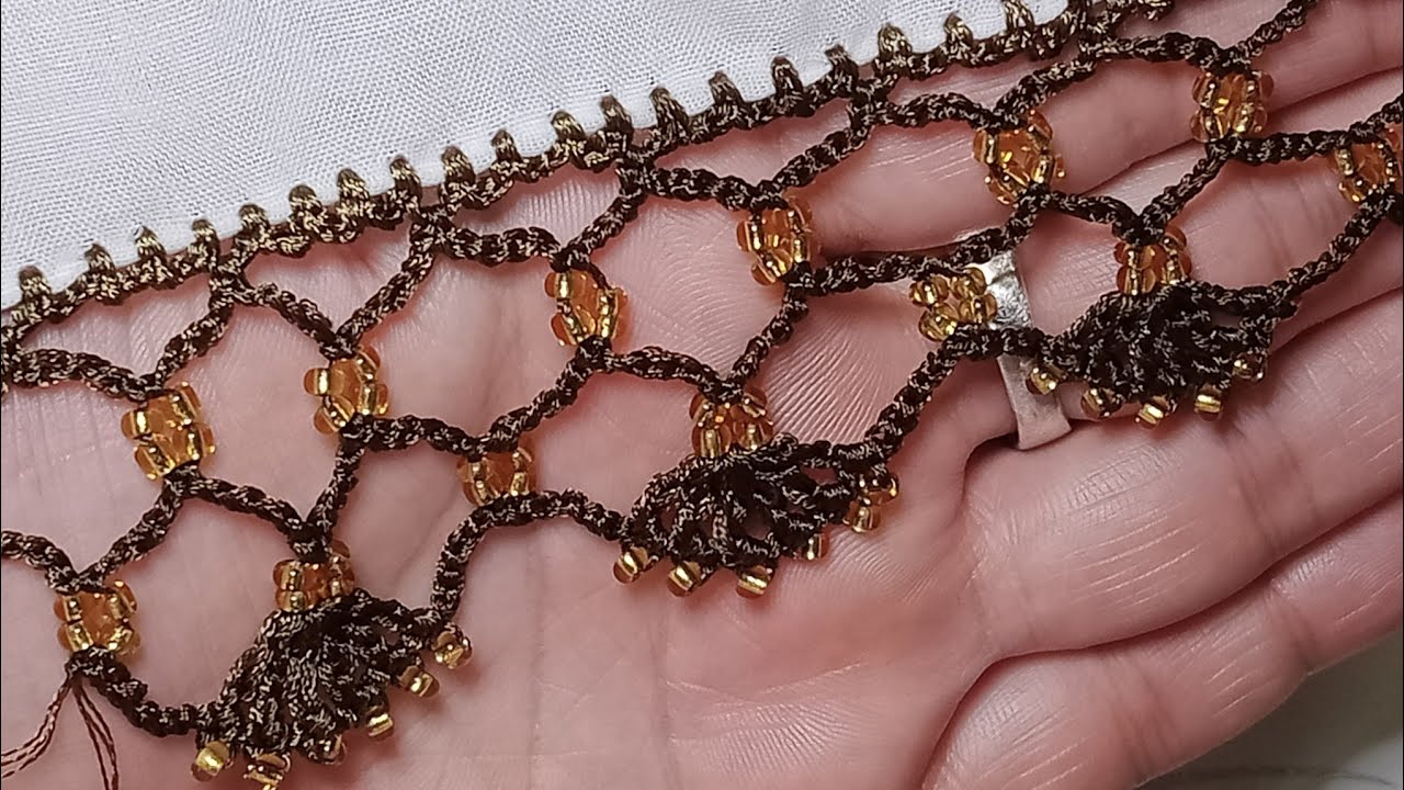 Beautiful Crochet beads latkan border design, Lace tutorial 🌹@moonmacramecrochet4288