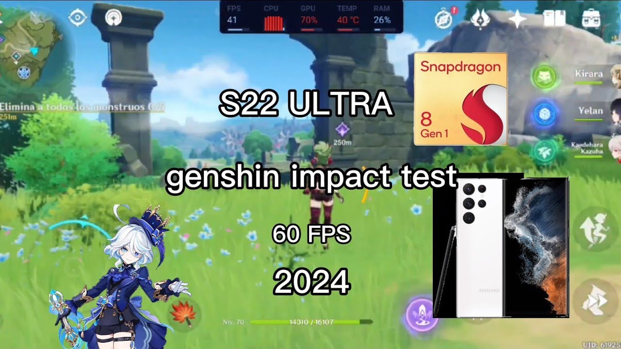 Samsung S22 ultra Snap 8 Gen 1 test in Genshin impact ver 4.3 8/128 60fps - 2023/2024