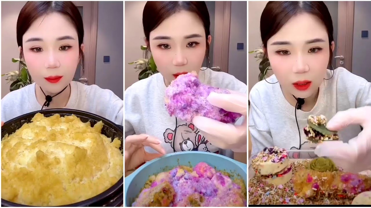 ASMR ICE EATING with MATCHA and MILK POWDER and PASSION FRUIT