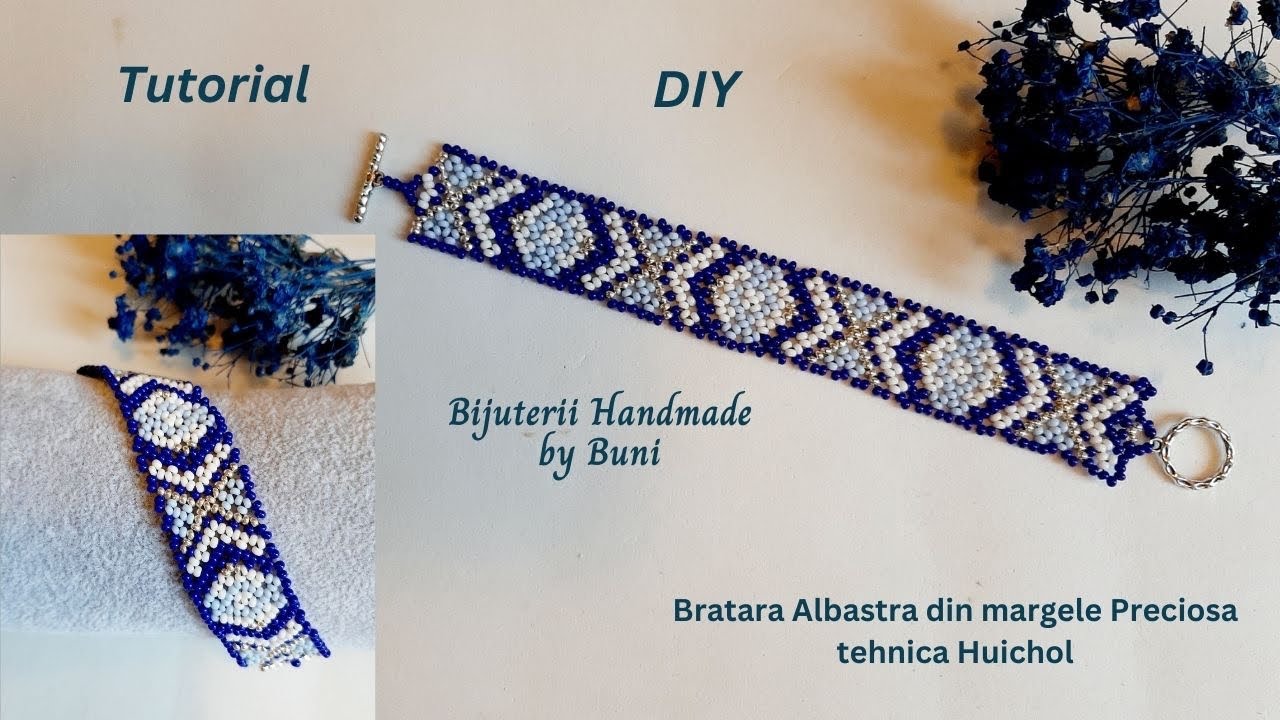 Tutorial Brățară Albastră din mărgele - tehnica Huichol