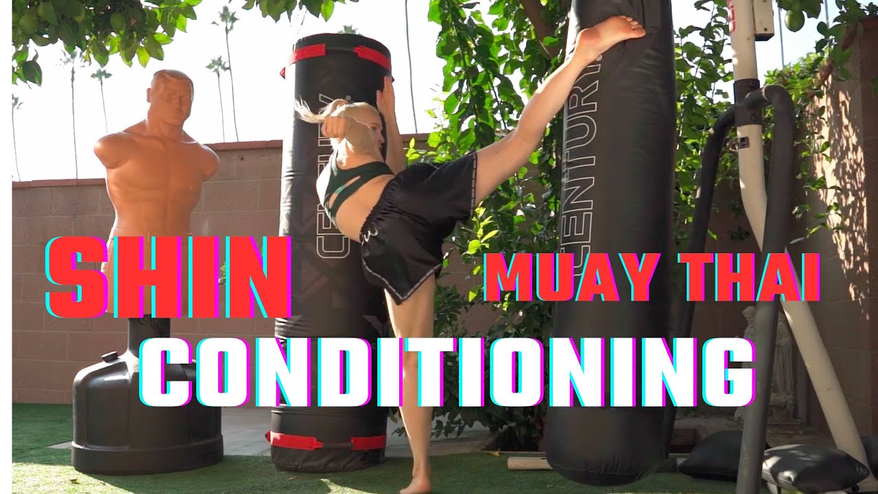 Shin conditioning with a Muay Thai heavy bag 🔥