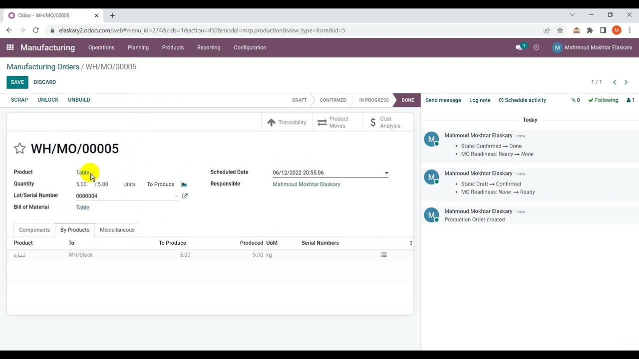 Odoo V15 / By products Feature & Lot number / serial number | انشاء منتج ثانوي من منتج اساسي
