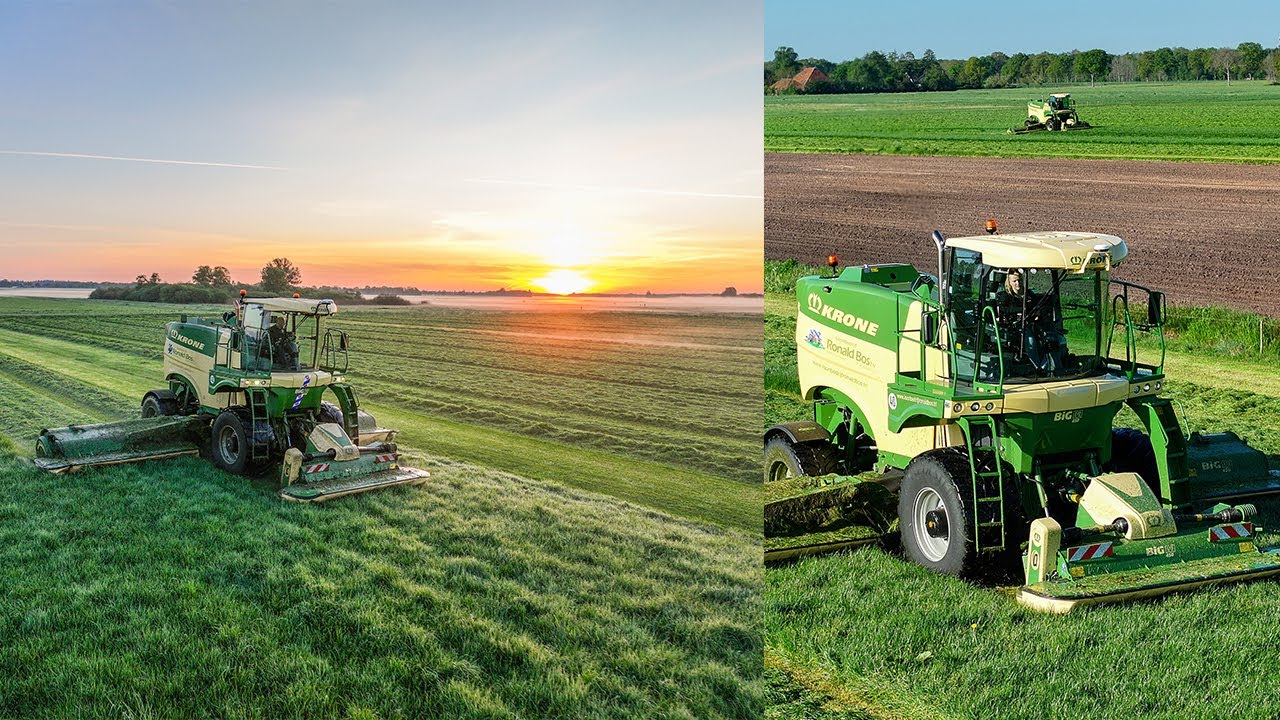 3x Krone Big M 450 | Loonbedrijf Ronald Bos | gras maaien bij zonsopkomst | sunrise droneview