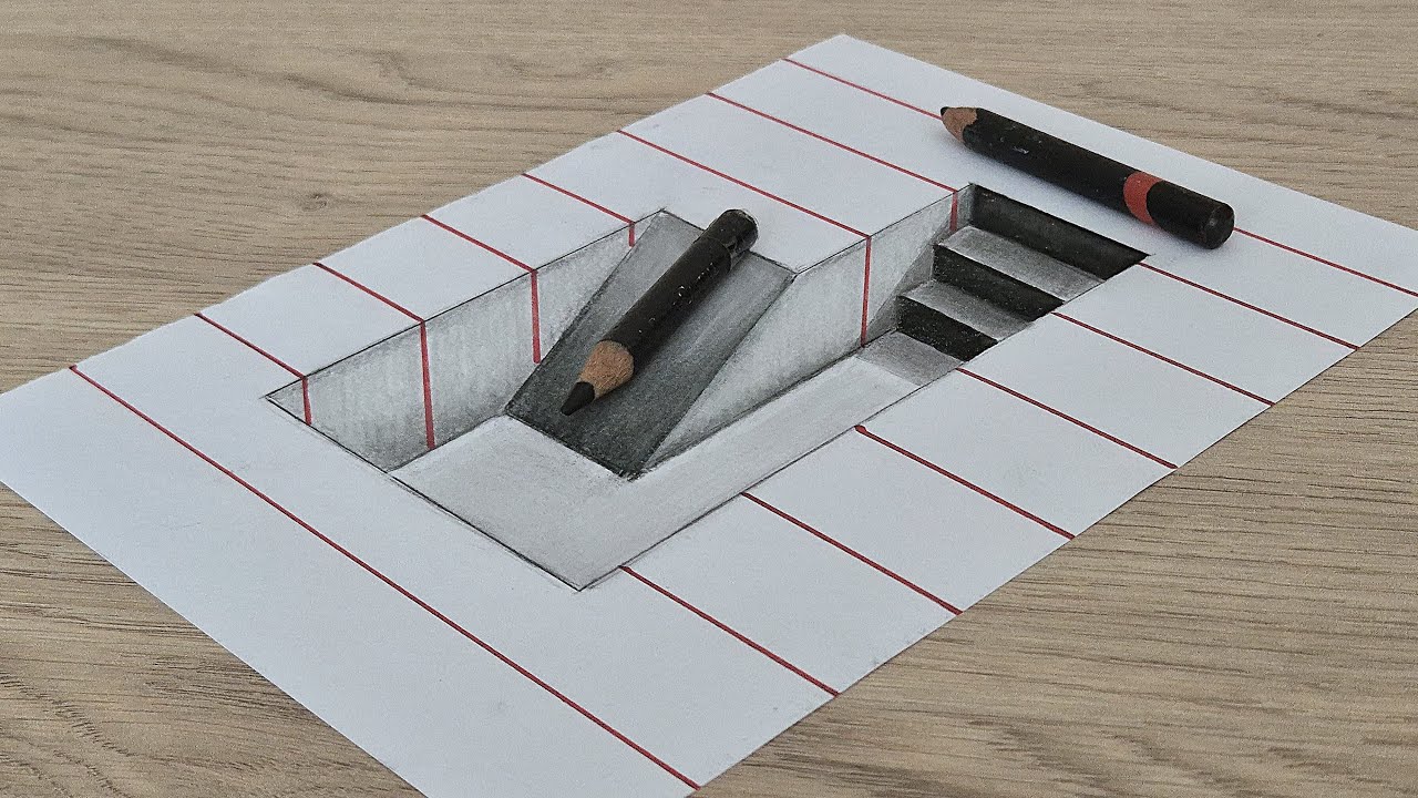 3d drawing easy stairs  illusion on paper