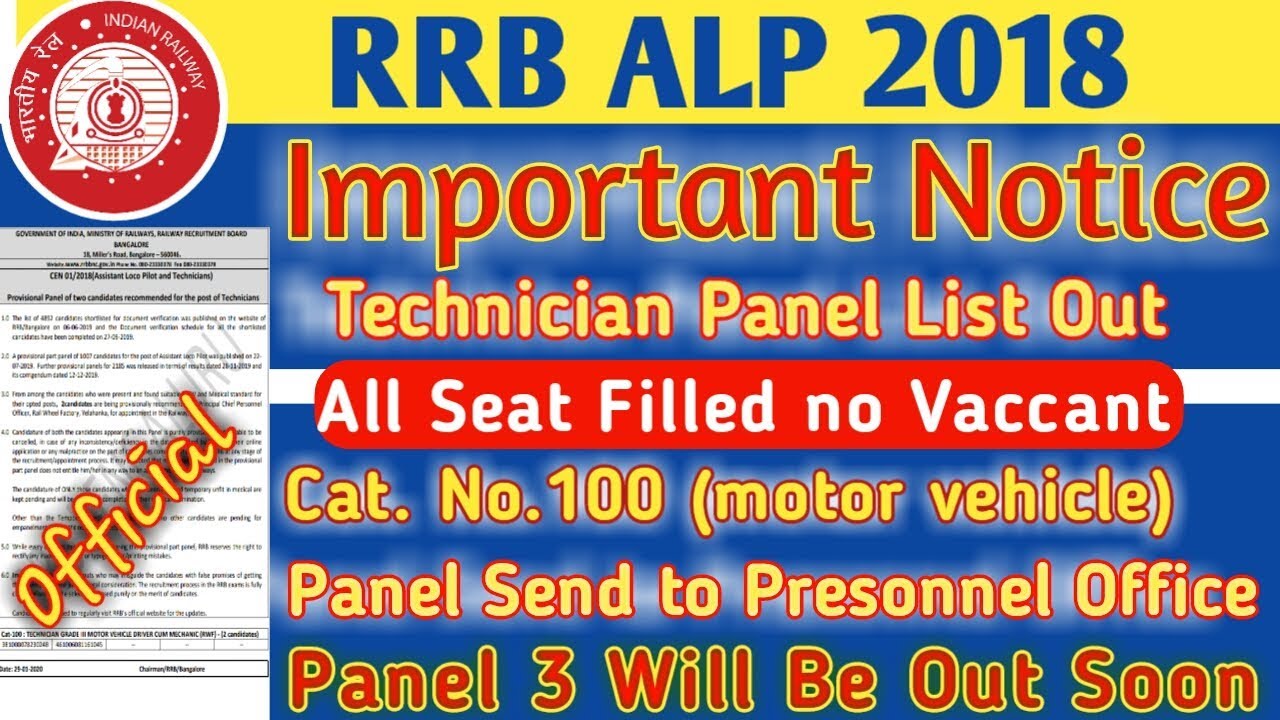 RRB TECHNICIANS PROVISIONAL PANEL LIST OUT// PANEL-3 SOON//