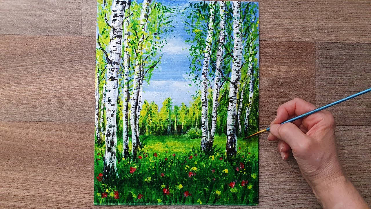 Watch Me Draw a Beautiful Forrest Scenery in Acrylic Paint