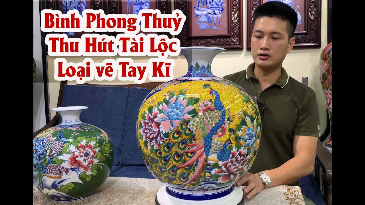 BÌNH PHONG THUỶ TRANG TRÍ VẼ TAY BÁT TRÀNG LOẠI ĐẸP .