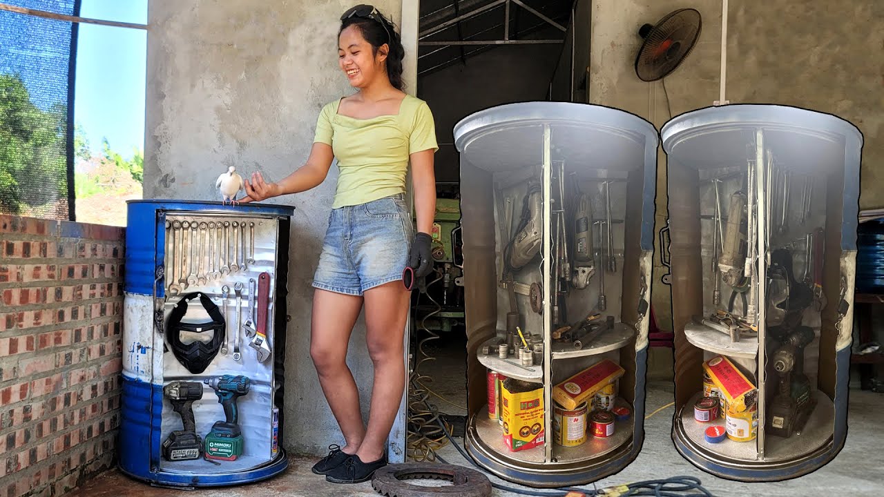 Turn Scrap Oil Drums into Closet for Tools with my Style | DIY | Homemade