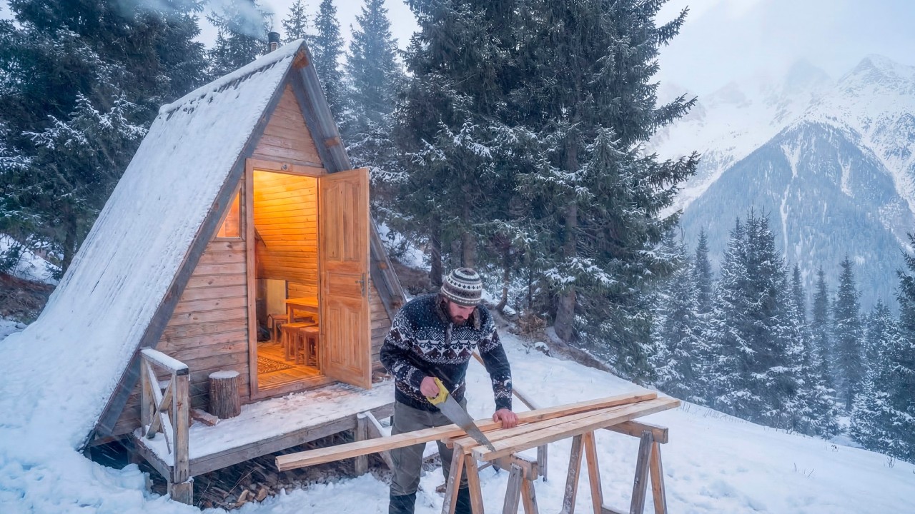 Life in a Small Log Cabin Far from People | Winter Cabin Restoration ASMR