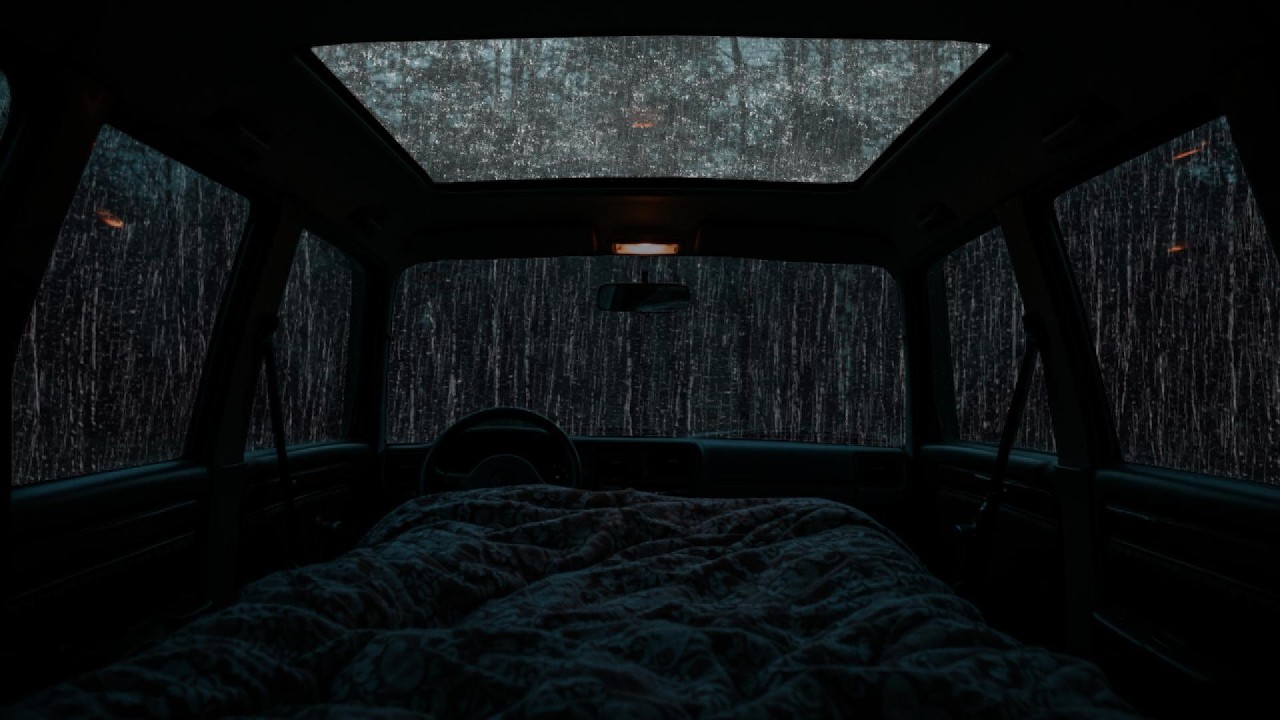 Relaxing Rain & Thunder on Cozy Car ⛈ Deep Sleep Sounds, Stress Relief & Peaceful Night Ambience