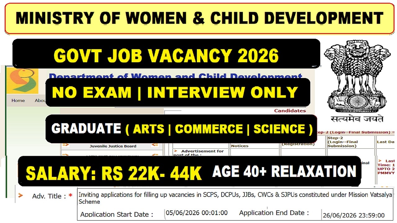 💰 ₹44,000 Salary Govt Job 2026 🔥 No Exam | Only Interview |  ANY GRADUATE | WCD Delhi Vacancy 2026