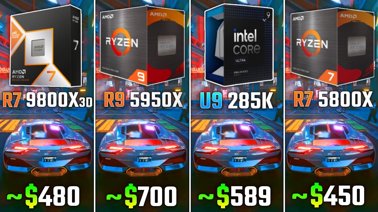 RYZEN 7 9800X3D vs RYZEN 5950X vs ULTRA 9 285K vs RYZEN 5800X | Test in 6 Games