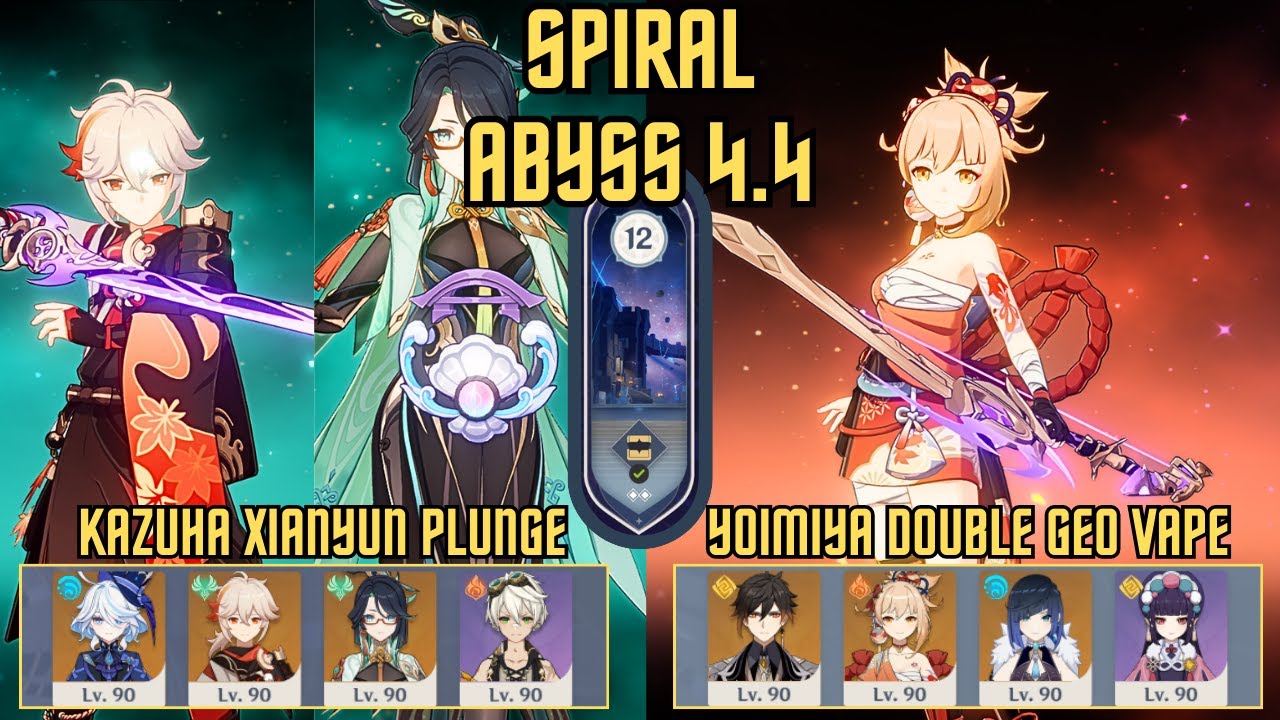 C0 Kazuha Xianyun Plunge & C2 Yoimiya Vape Double Geo | Floor 12 Spiral Abyss | Genshin Impact 4.4