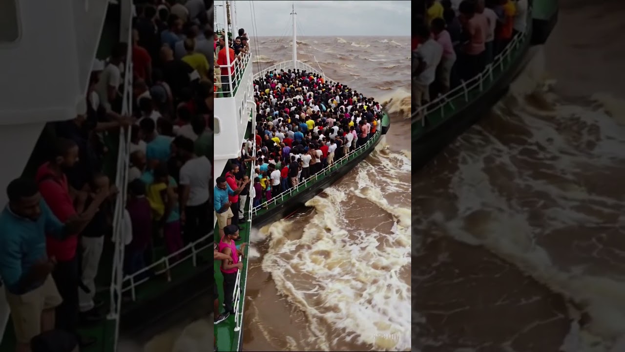 ⚠ Overcrowded Ferry Faces Massive Waves! 🌊😱