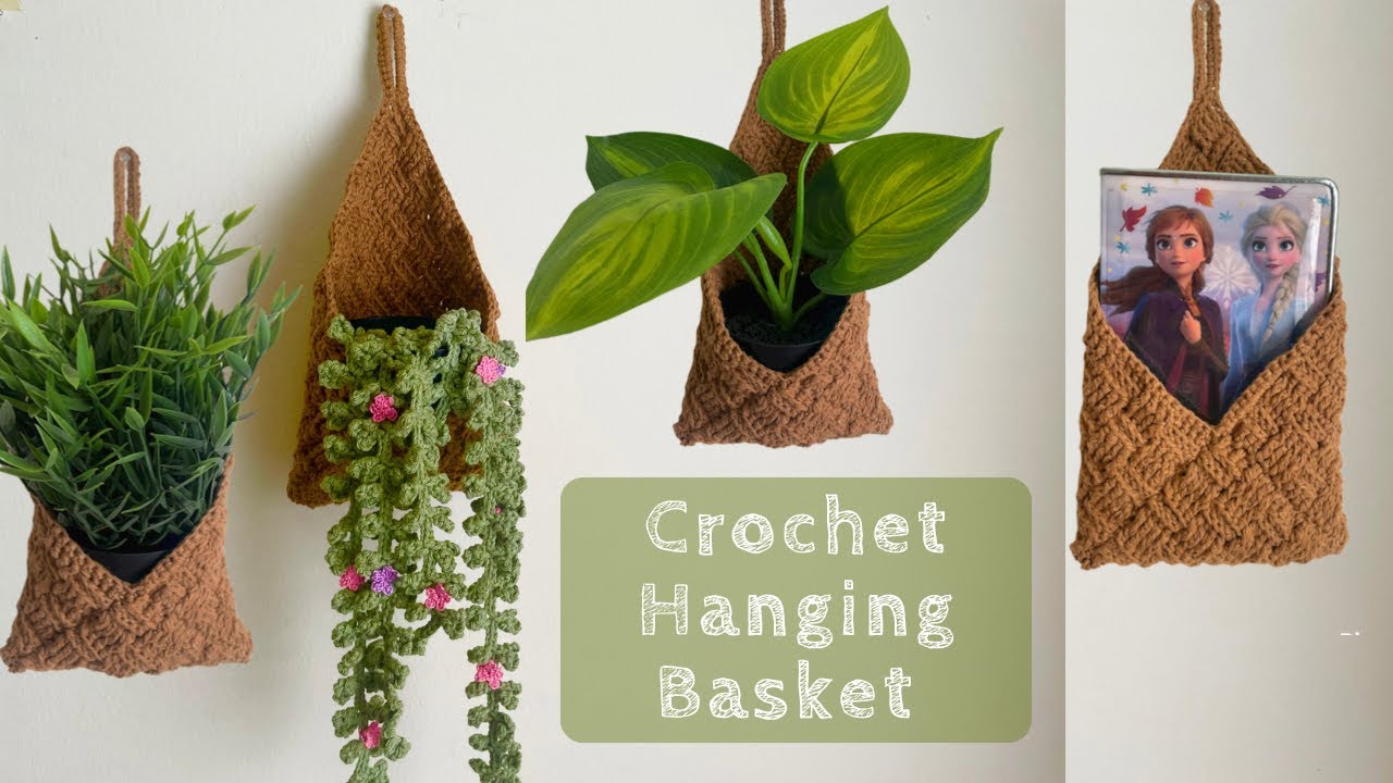 Crochet Hanging Basket | Crochet Envelop Basket | Crochet Plant Hanger