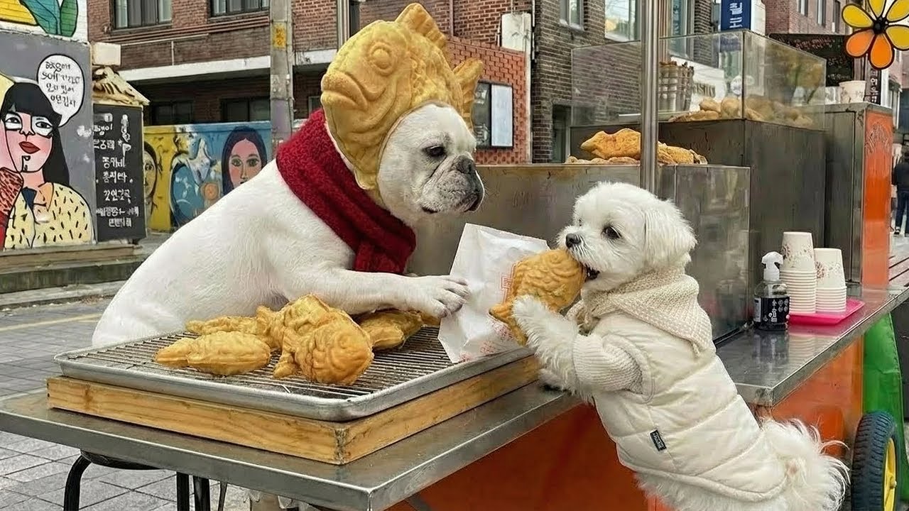 추운 겨울 붕어빵 장사에 도전한 모찌! 엄청난 손님을 만나다?! 🐶