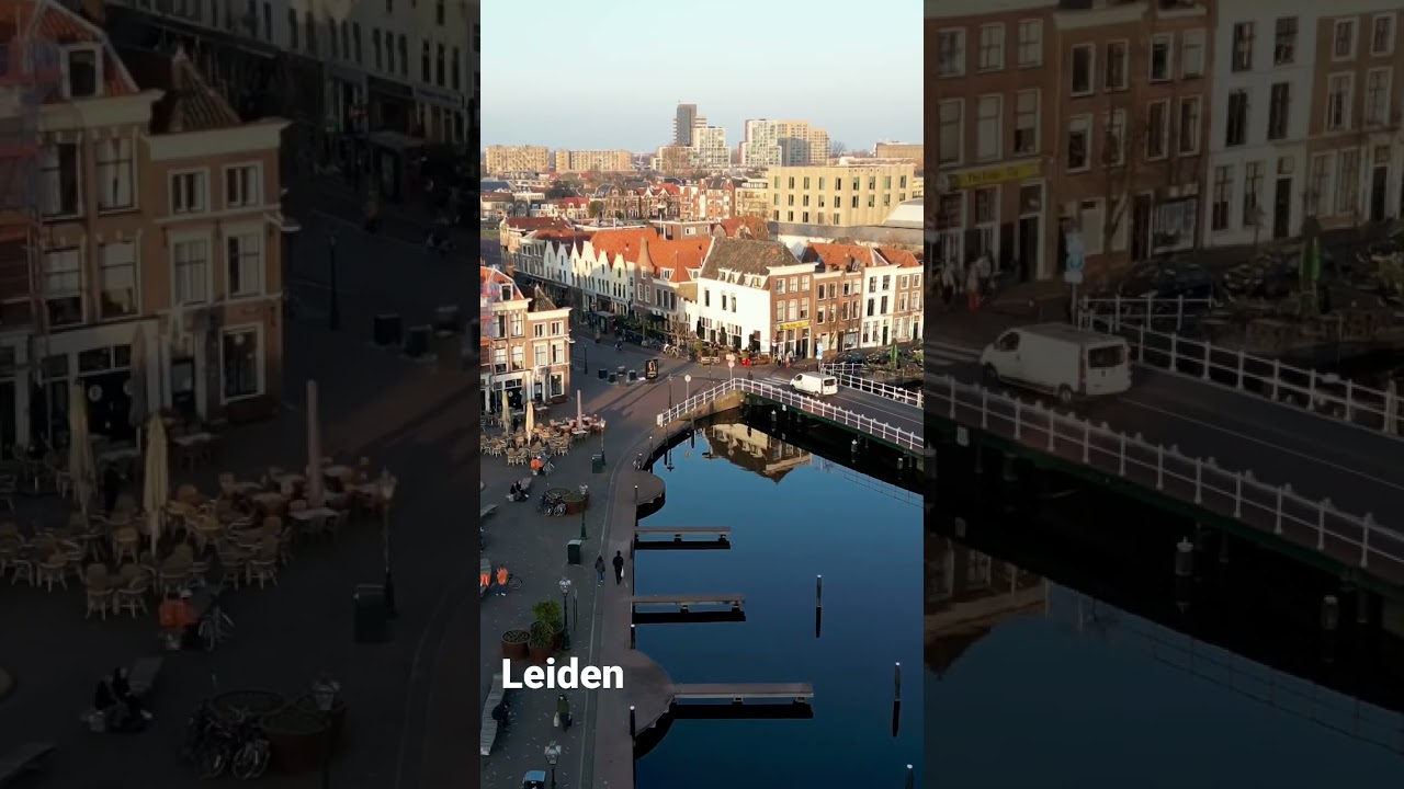 Leiden the Netherlands (Holland) beestenmarkt in the city center [4K droneshots]
