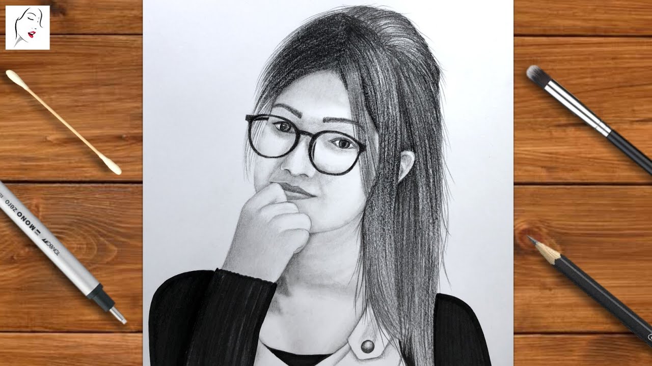 How to draw a Beautiful Glasses Girl | Girl drawing | Pencil Sketch Drawing | The Crazy Sketcher