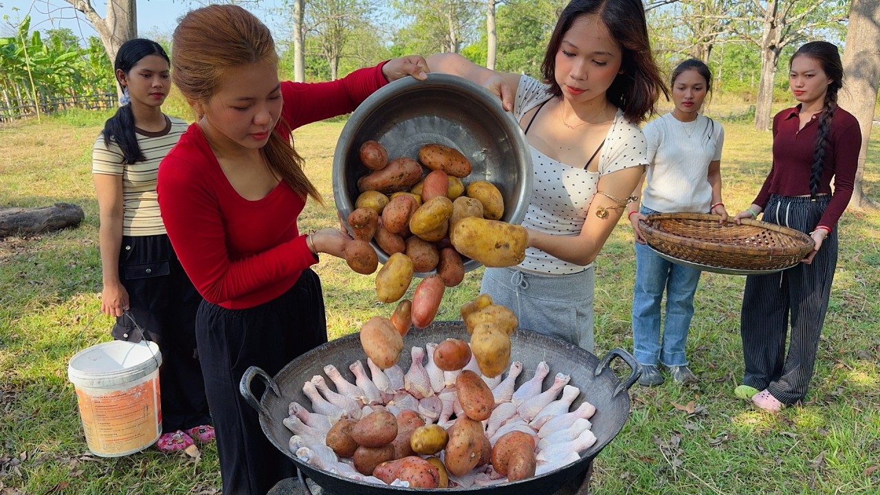 Amazing cooking chicken leg with fresh potato for crispy fry with recipe in my country