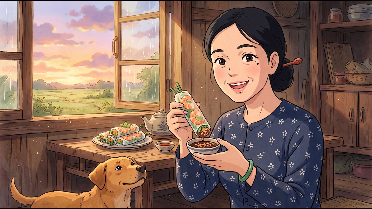Fresh Spring Rolls After the Rain - Vietnamese Gỏi Cuốn | Ghibli Style ASMR Cooking