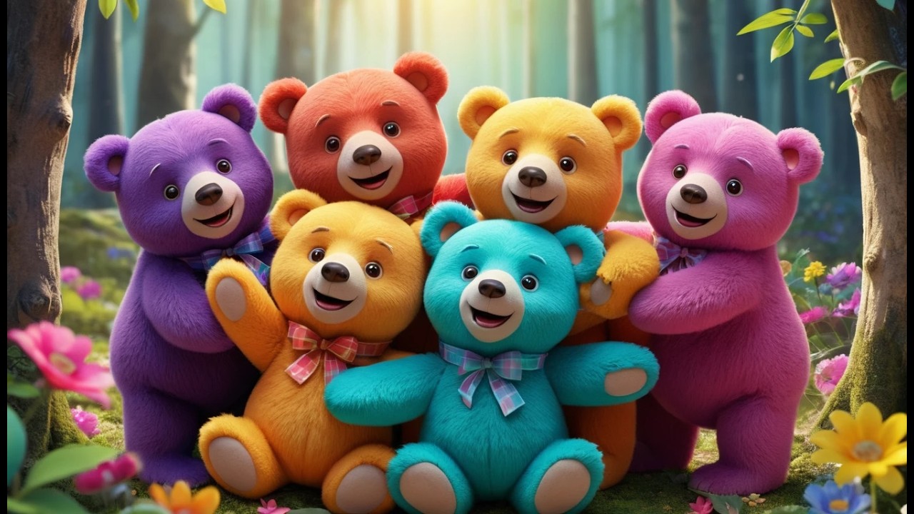 Acht Teddybären umarmen sich, umarmen sich | Liebevolles Kinderlied & Kuschellied
