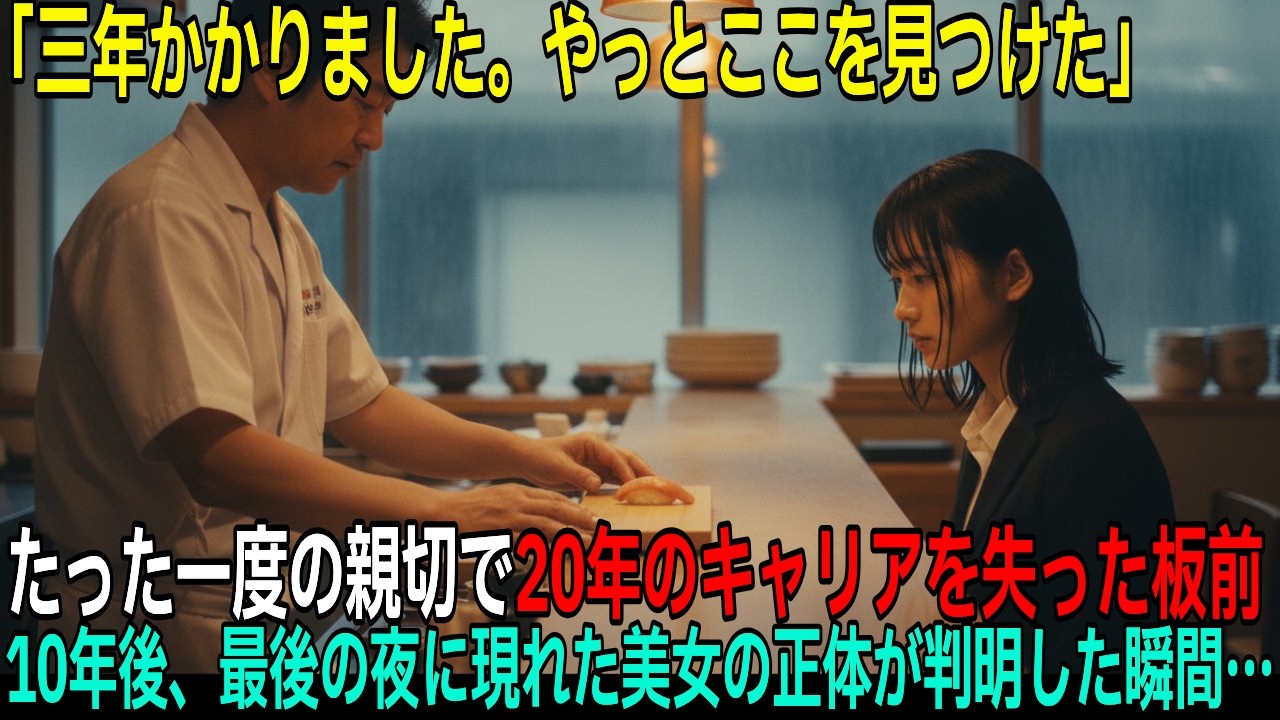 たった一度の親切で20年のキャリアを失った板前。10年後、廃業寸前の最後の夜現れた美女の正体が判明した瞬間…【感動する話】