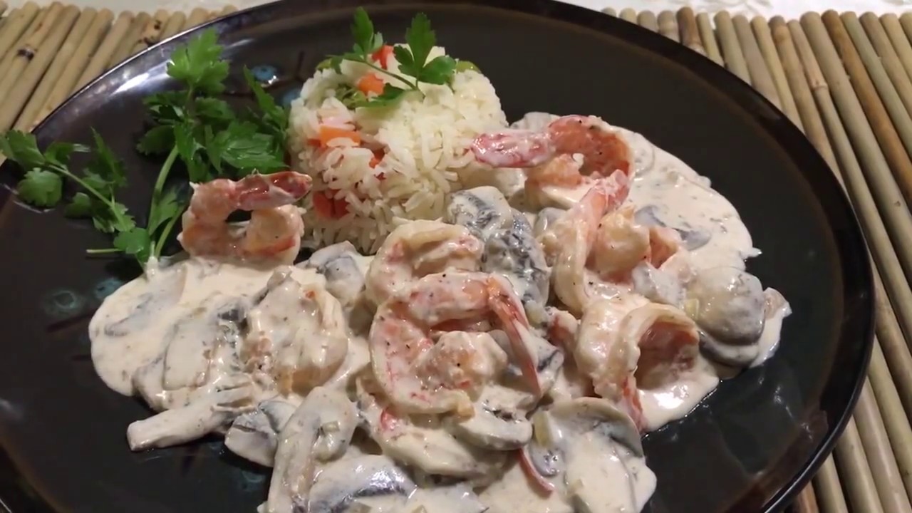 CAMARONES EN CREMA DE CHAMPIÑONES, DELICIOSA RECETA!