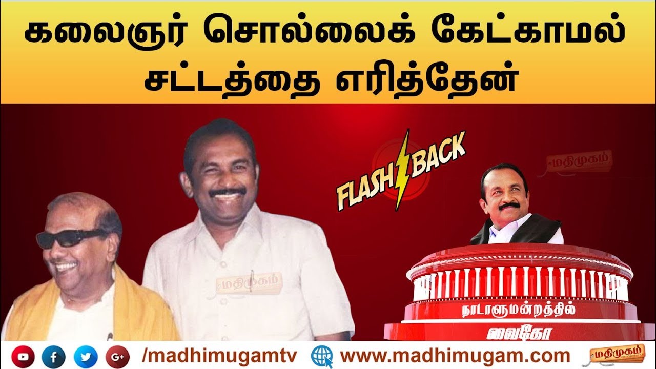 கலைஞர் சொல்லைக் கேட்காமல்  சட்டத்தை எரித்தேன் - வைகோ | நாடளுமன்றத்தில் வைகோ | MadhimugamTV
