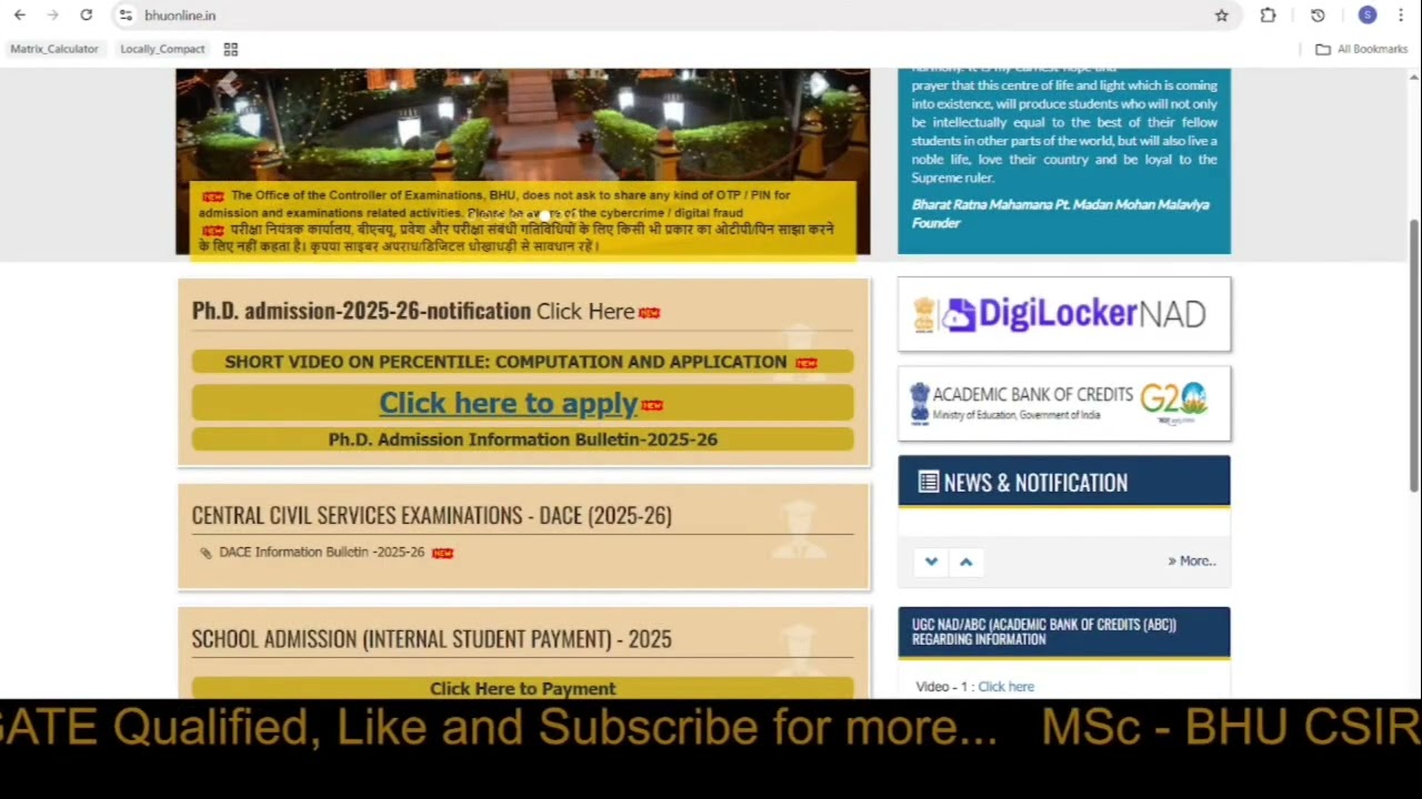 BHU PhD admission form fillup complete information