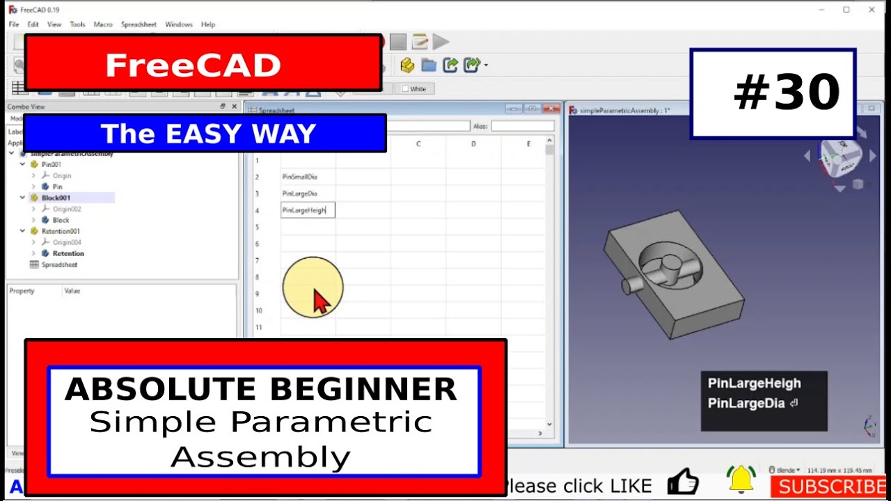 FreeCAD Beginner #30 Simple Parametric Assembly