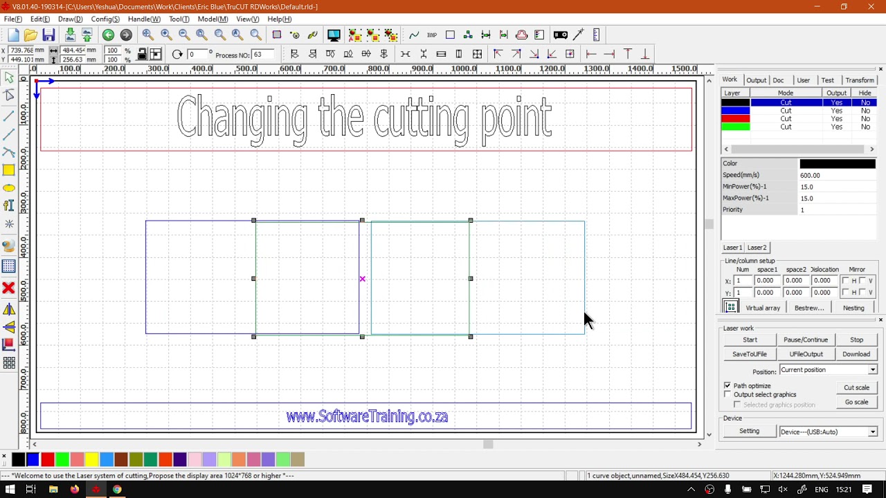 TruCUT RDWorks Software the Cutting Point and How to Change it Step by Step Video