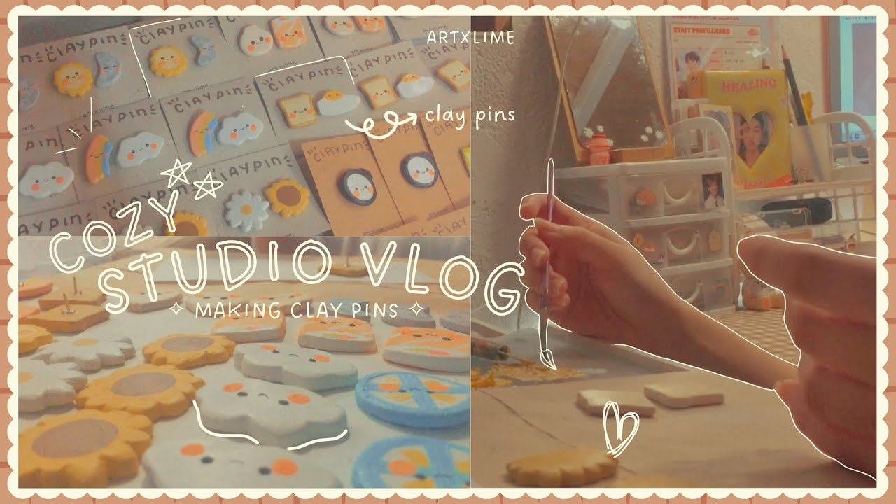✧studio vlog 01☽˚ || restocking clay pins for my small business, warm cozy night~ artxlime.❀。