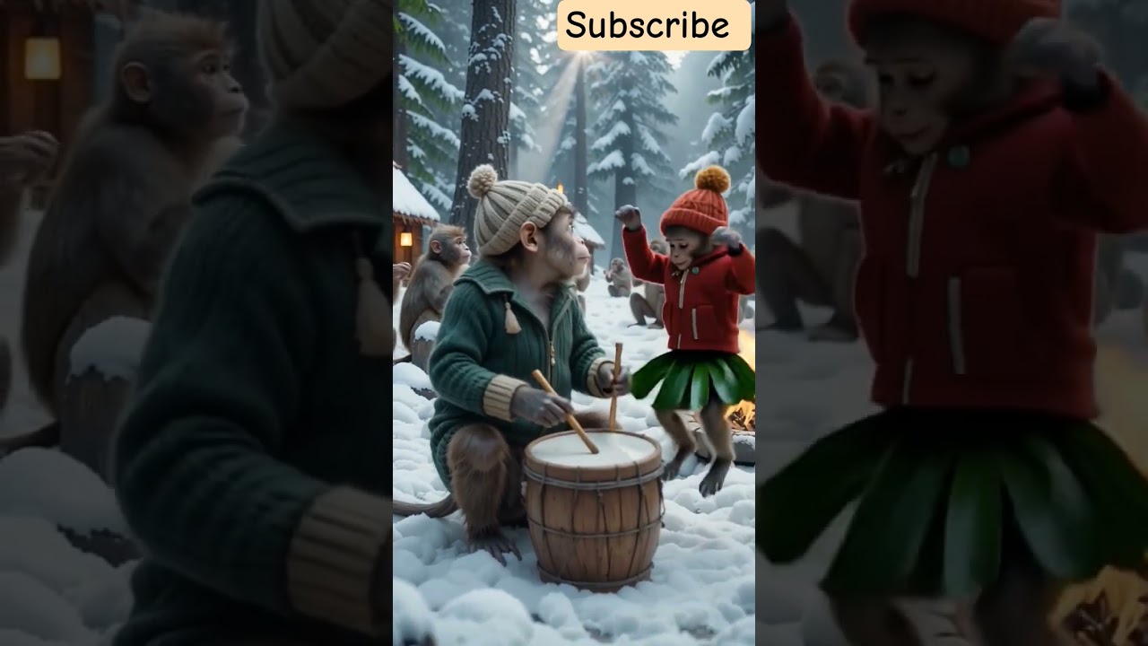 ❄️ Monkey & Baby Winter Vibes 🐒❤️ Drum Beats in Snow | Cute Moments