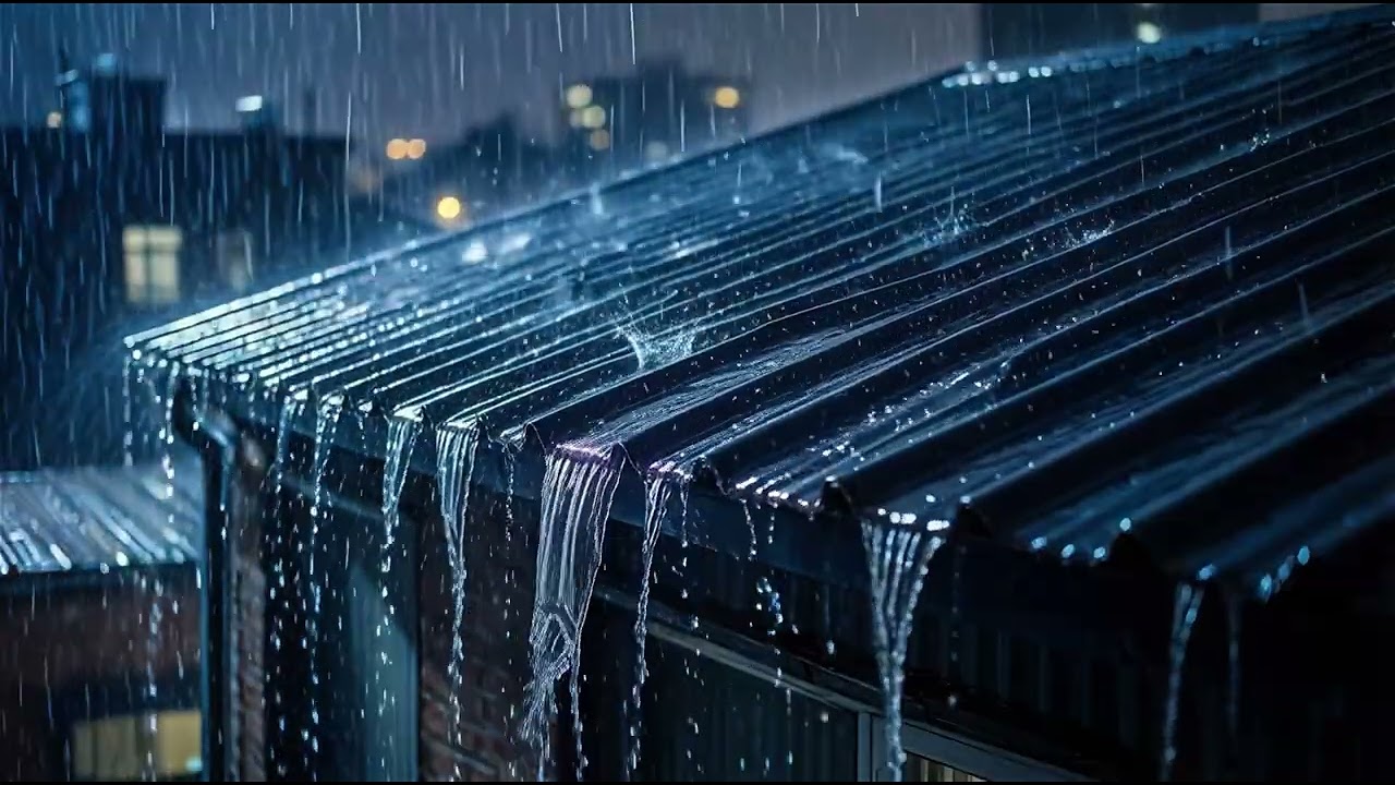 Rainy Night Rooftop Ambience 🌧️ City Lights, Heavy Rain & Dripping Water to Relax, Study, Work