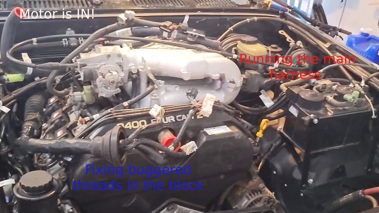 2nd gen 4runner 5vz swap part 3 -- Motor is in!  Dealing with buggered threads in the block