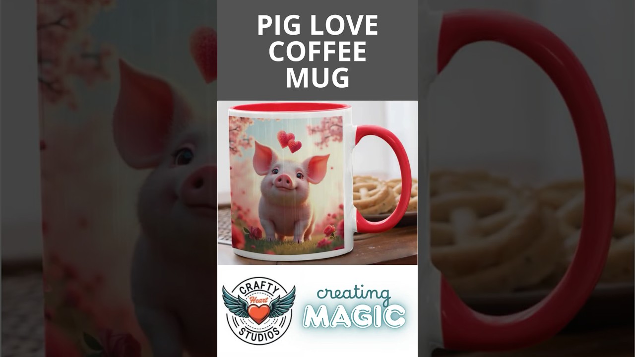 Pig Love Coffee Mug, Pretty Pink Piggy Tea Cup, Cute Farm Animal Art Novelty Drinkware, Fun Romantic
